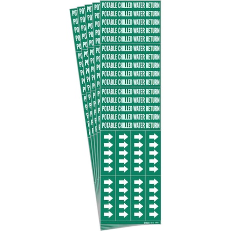 Brady POTABLE Chilled Wtr Ret Pipe Marker Sty 3C Arrows WT on GN 3 per Card, 5 PK 106134-PK